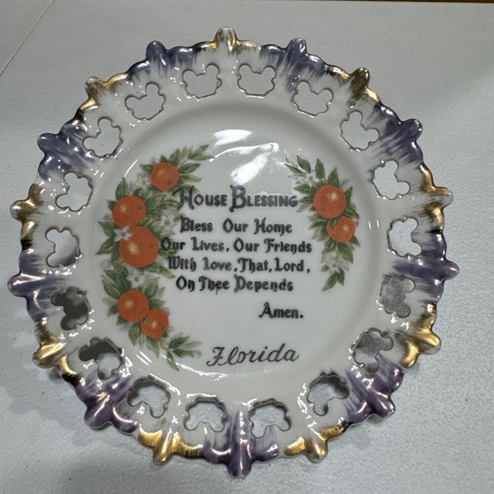 Vtg Florida Home Blessings Hanging Plate Kenmar Japan Porcelain Souvenir 7"